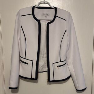 Calvin Klein Women's Blazer in White with Black Accents